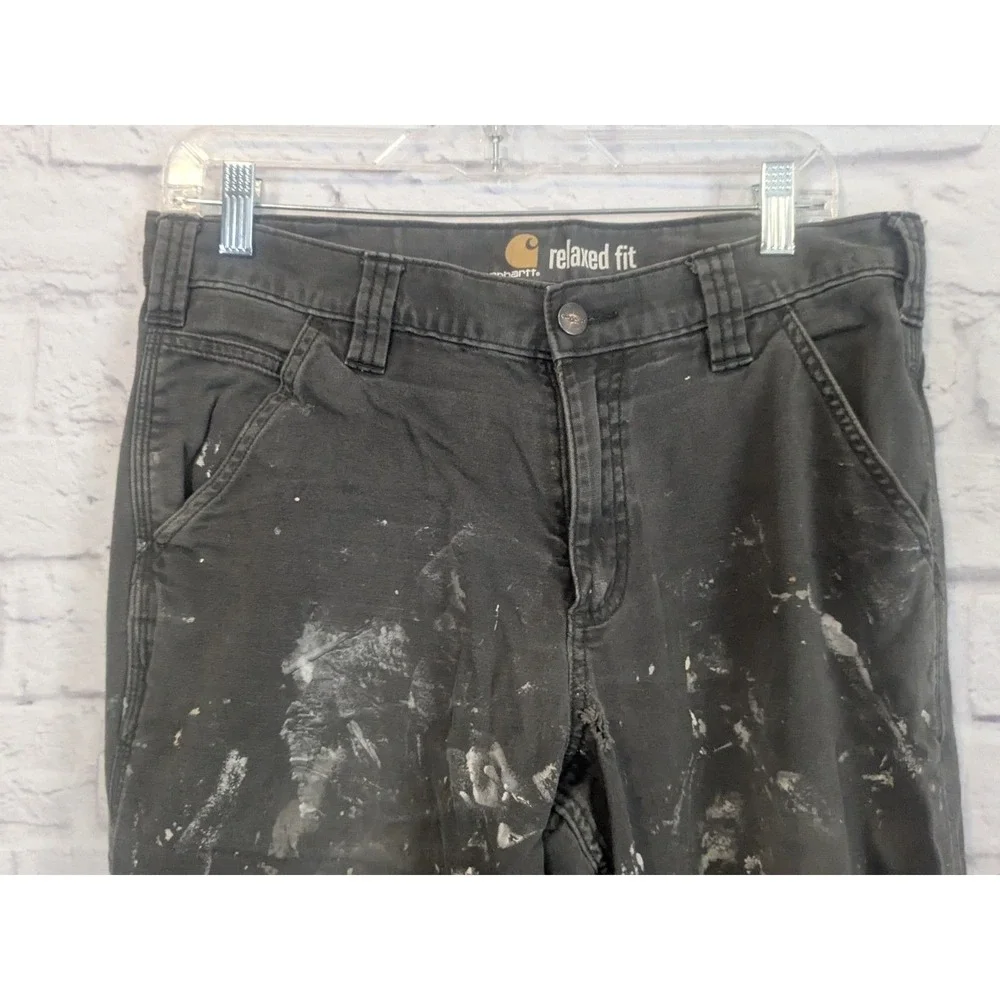 Mens THRASHED  Carhartt‎ Grey Work Pant Relaxed Fit Stains Distressed 32x27
